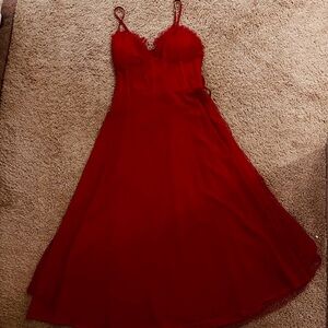 Elegant Red Lace Trim Dress